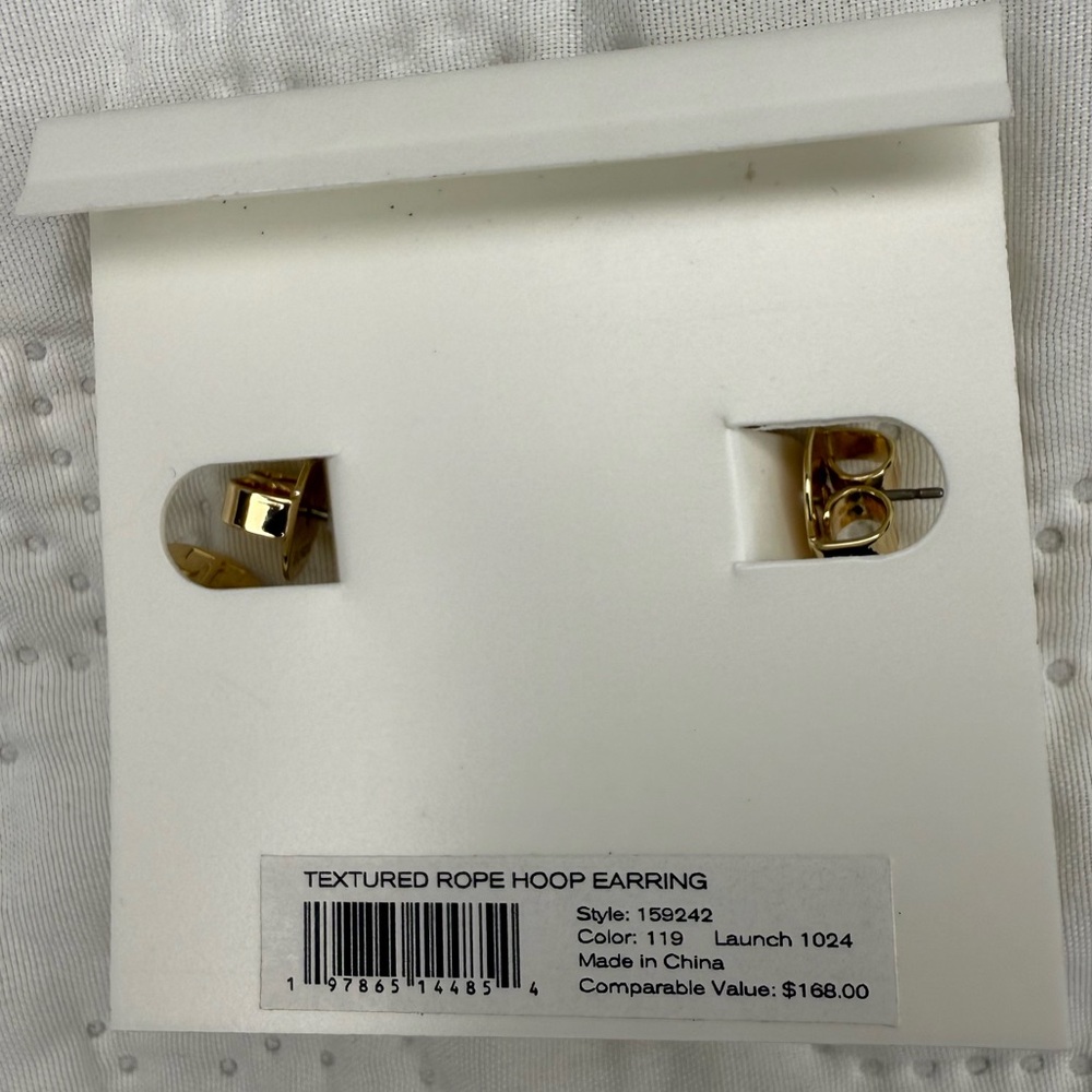 NWT - Tory Burch Textured Rope Hoop Earrings – Ivory & Gold - Picture 2 of 2